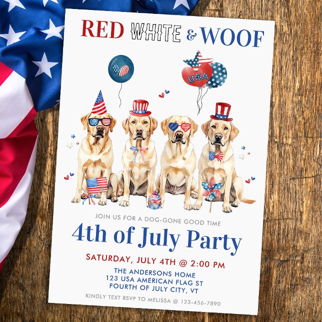 Patriotic Hundar Party Red White & Woof 4 juli Inbjudningar (Skapare uppladdad)