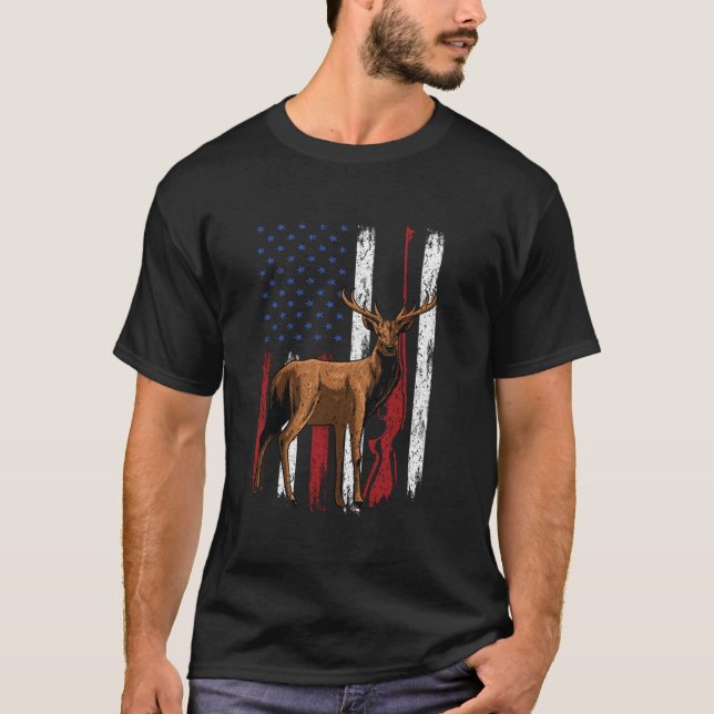 Patriotic Hunter Hjort Elk Buck-jakt ElkaholD T Shirt (Framsida)