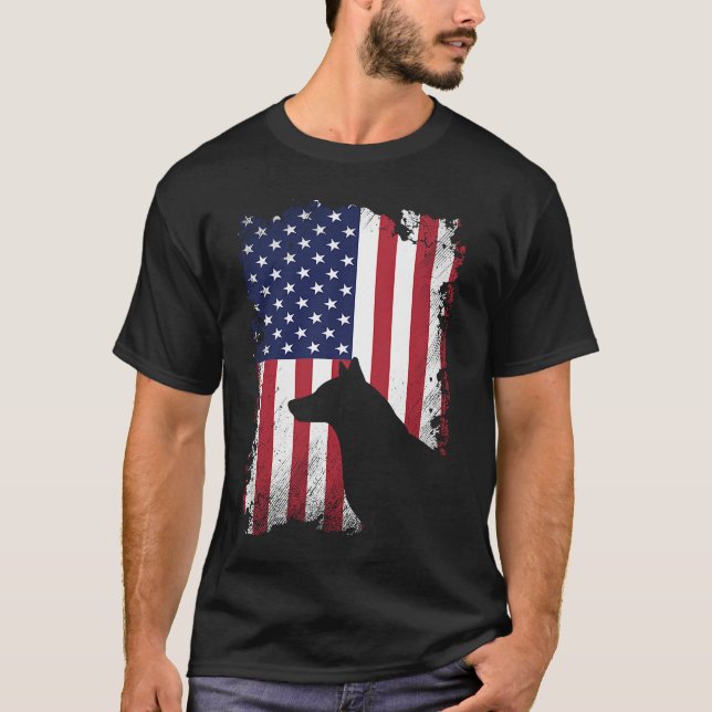 Patriotic Husky American Flagga Hund T Shirt (Framsida)