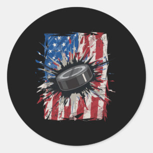 Patriotic Ice Hockey 4:e juli Manar USA Runt Klistermärke