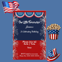 Patriotic Independence Firecracker Birthday Boy Inbjudningar
