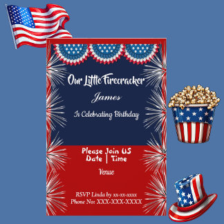 Patriotic Independence Firecracker Birthday Boy Inbjudningar