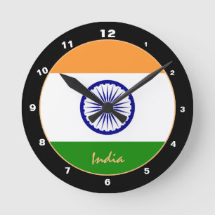 Patriotic Indian Flagga, India trendig Home/Design Rund Klocka