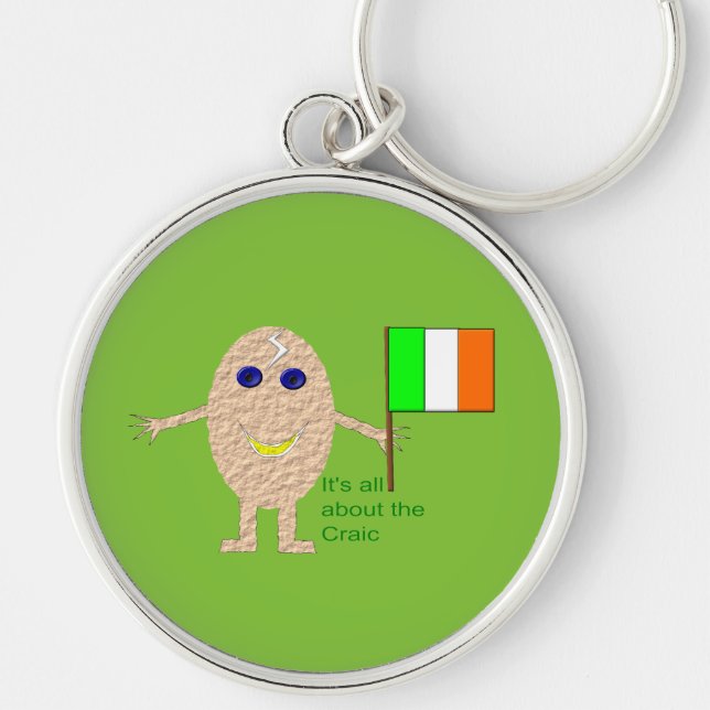 Patriotic Irish Egg Keychain Rund Silverfärgad Nyckelring (Framsidan)