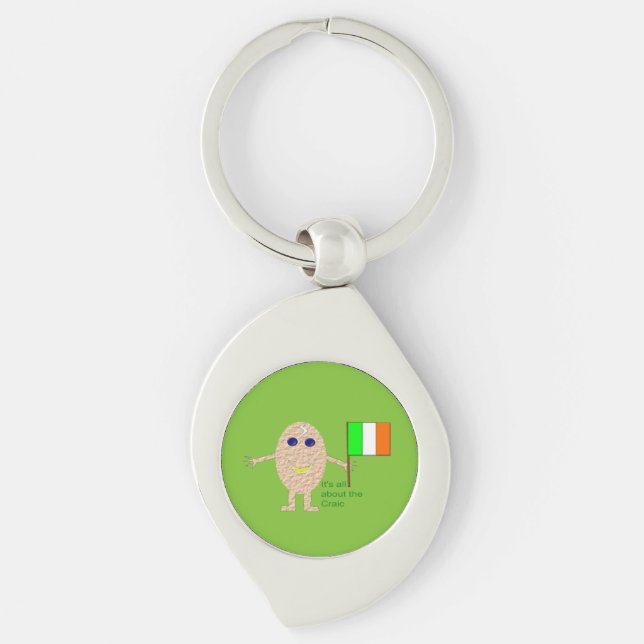 Patriotic Irish Egg Keychain Swirl Silverfärgad Nyckelring (Framsidan)