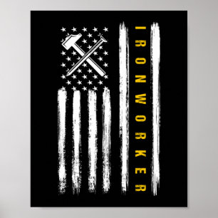 Patriotic Ironworking Construction American Flagga Poster