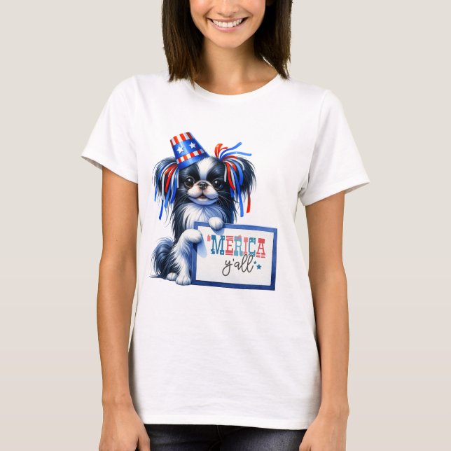 Patriotic Japanska Chin 'Merica Y'all T Shirt (Framsida)