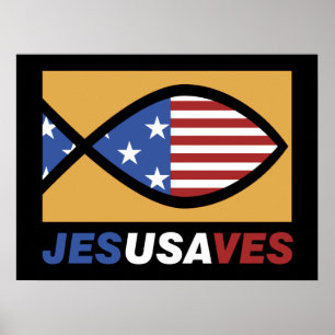 Patriotic Jesus Saves poster