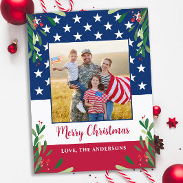 Patriotic jul - militärt fotopo-amerikanskt Flagga Helg Vykort