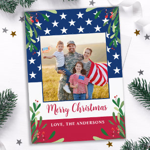 Patriotic jul - militärt fotopo-amerikanskt Flagga Julkort
