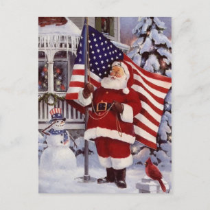 Patriotic jul Santa Holding American Flagga Helg Vykort