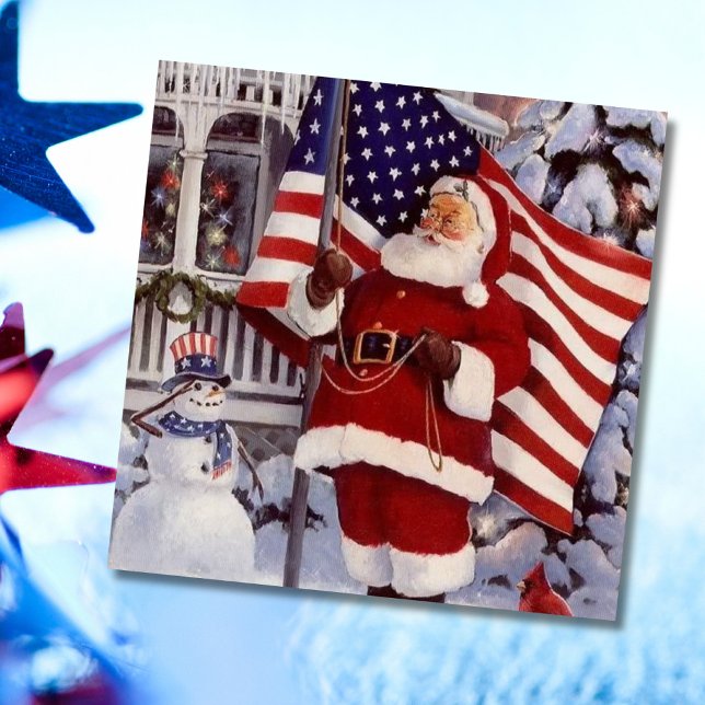 Patriotic jul Santa Holding American Flagga Julkort (Skapare uppladdad)