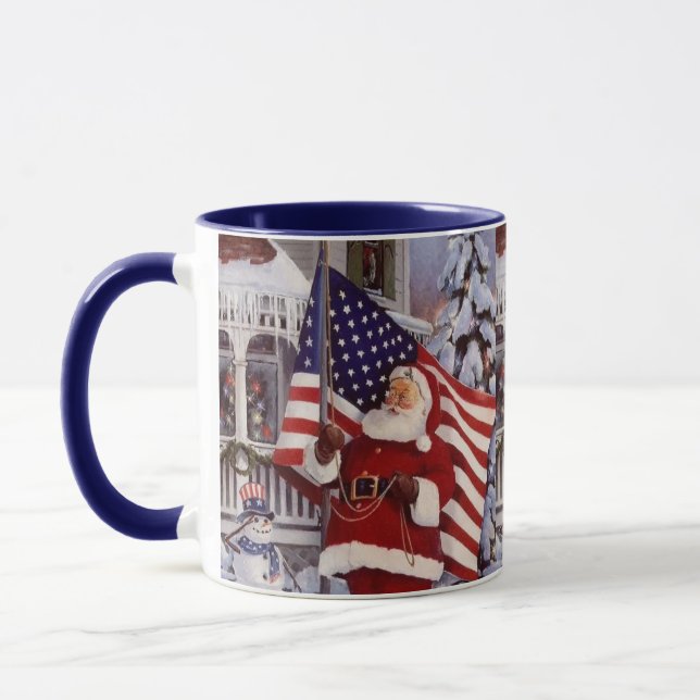 Patriotic jul Santa Holding American Flagga Mugg (Vänster)