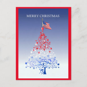 Patriotic Julgran med American Flagga Holida Helg Vykort