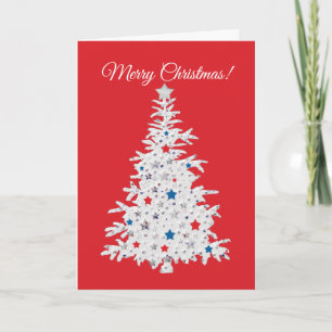Patriotic Julgran om rött med snöflingor Helgkort