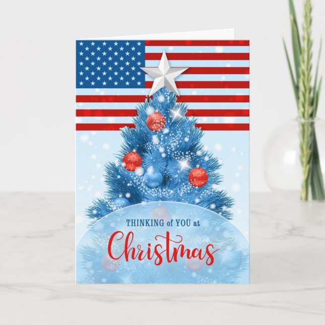 Patriotic Julgran Red White och Blue Helgkort (Framsida)