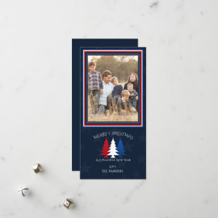 Patriotic Julgranar Navy Blue Photo Helgdag Julkort