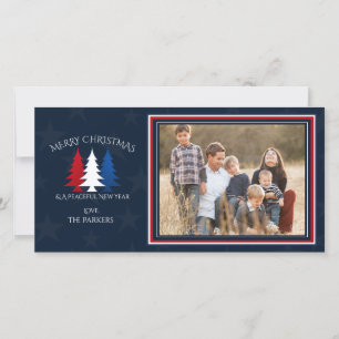 Patriotic Julgranar Navy Blue Photo Julkort