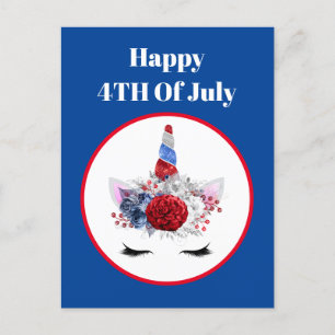 Patriotic Juli 4:e Fantasy Unicorn Helg Vykort