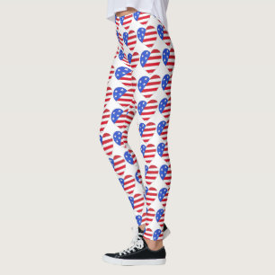 Patriotic Juli 4:e USA flagga Heart Red White & Bl Leggings
