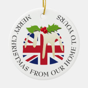 Patriotic Julpudding BRITISH UK FLAGGA Julgransprydnad Keramik