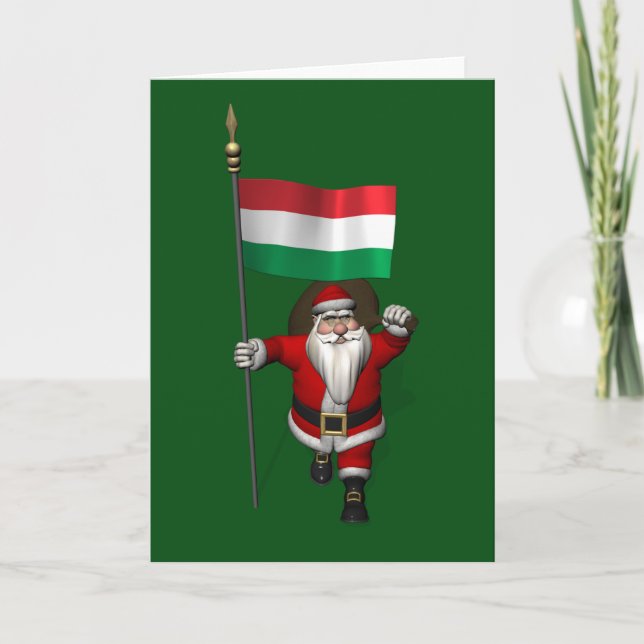 Patriotic Jultomten Besök Ungern Helgkort (Framsida)