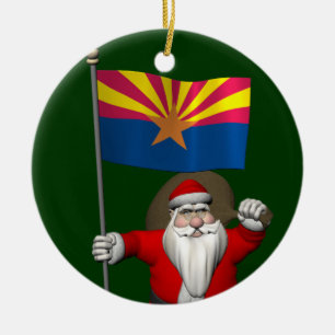 Patriotic Jultomten med Flagga Arizona Julgransprydnad Keramik