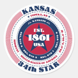 Patriotic Kansas Circle Design Sticker Runt Klistermärke