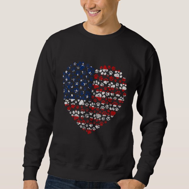 Patriotic Kärlek Heart American Flagga Graphic Fjä Lång Ärmad Tröja (Framsida)