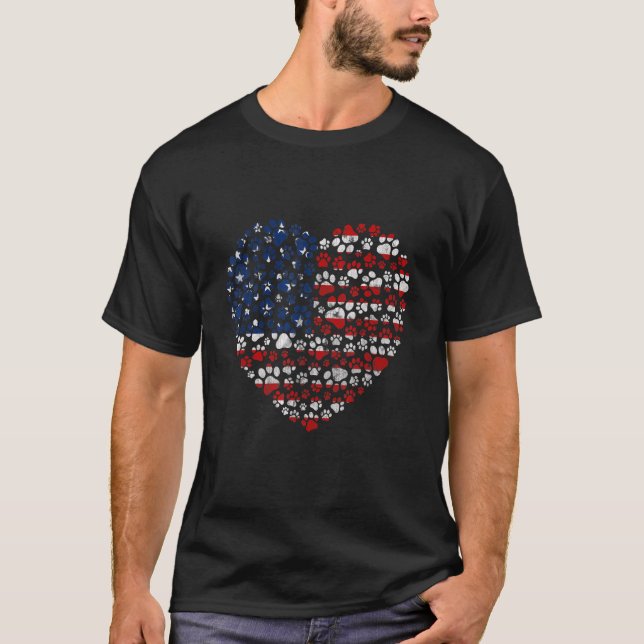 Patriotic Kärlek Heart American Flagga Graphic Fjä T Shirt (Framsida)