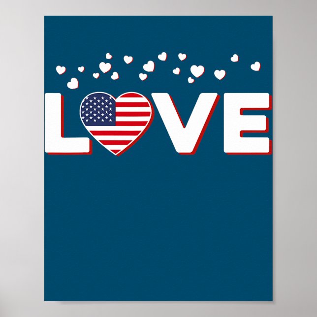 Patriotic Kärlek Heart Förenta staterna, amerikans Poster (Framsidan)
