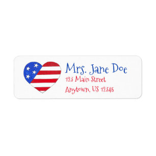 Patriotic Kärlek USA American Flagga eart Red Blue Returadress Etikett