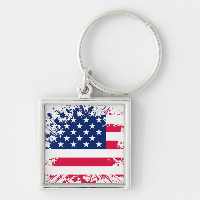 Patriotic Keychain Fyrkantig Silverfärgad Nyckelring (Framsidan)