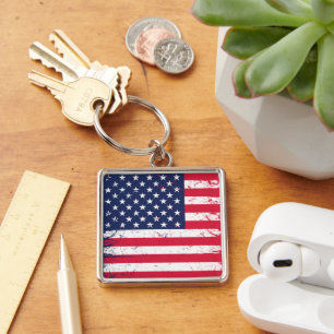 Patriotic Keychain Fyrkantig Silverfärgad Nyckelring