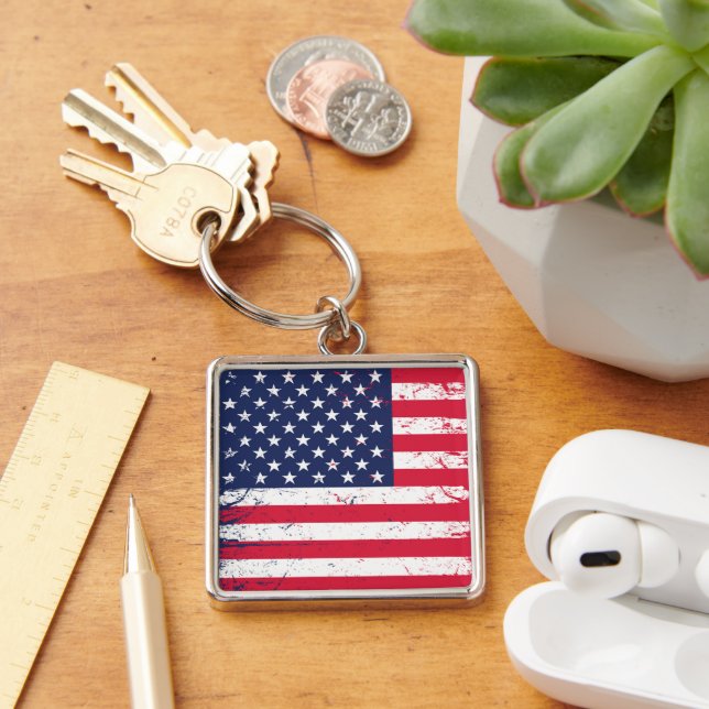 Patriotic Keychain Fyrkantig Silverfärgad Nyckelring (Skrivbord)