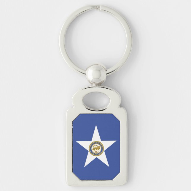 Patriotic keychain med Flagga Houston Rektangulärt Silverfärgad Nyckelring (Framsidan)