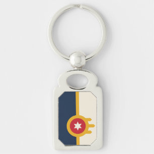Patriotic keychain med Flagga i Tulsa City Rektangulärt Silverfärgad Nyckelring