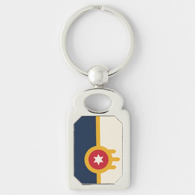 Patriotic keychain med Flagga i Tulsa City Rektangulärt Silverfärgad Nyckelring (Framsidan)