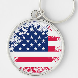 Patriotic Keychain Rund Silverfärgad Nyckelring