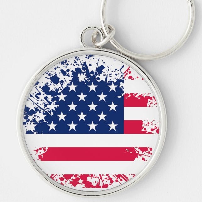 Patriotic Keychain Rund Silverfärgad Nyckelring (Framsidan)
