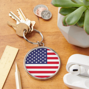 Patriotic Keychain Rund Silverfärgad Nyckelring