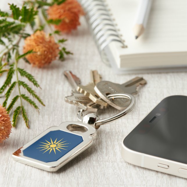 Patriotic keychain with Flag of Macedonia Rektangulärt Silverfärgad Nyckelring (Sidan)