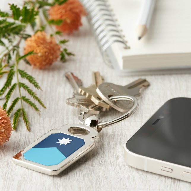 Patriotic keychain with Flag of Minnesota, USA Rektangulärt Silverfärgad Nyckelring (Sidan)