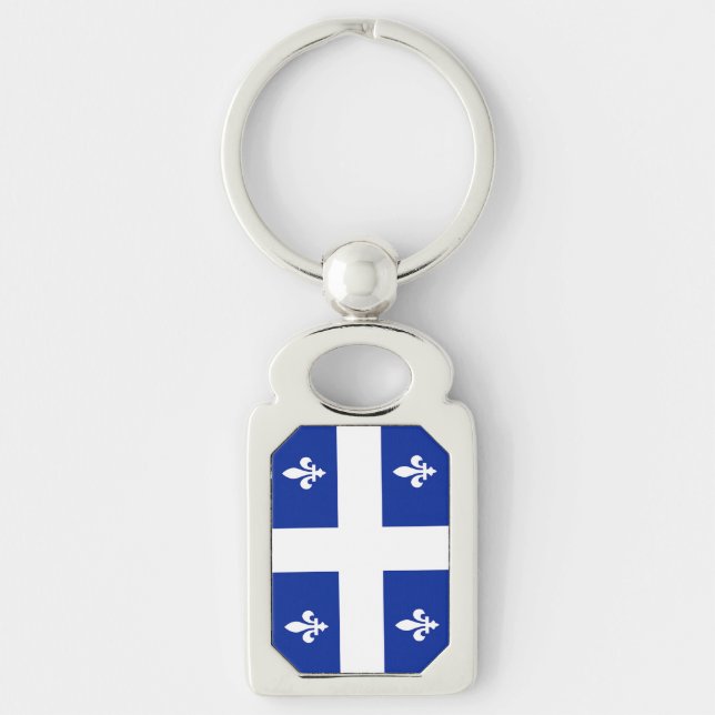Patriotic keychain with Flagga of Quebec, Kanada Rektangulärt Silverfärgad Nyckelring (Framsidan)