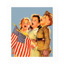 Patriotic Kids 1940 s Vintage Magazine Illustratio