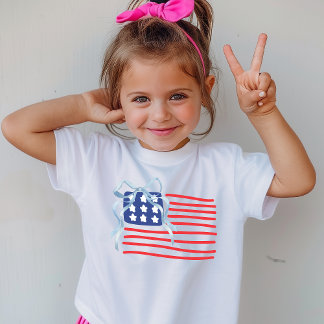 Patriotic Kids T-Shirt med USA flagga och Blue Bow