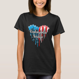 Patriotic Kindergarten Teacher Heart American Flag T Shirt
