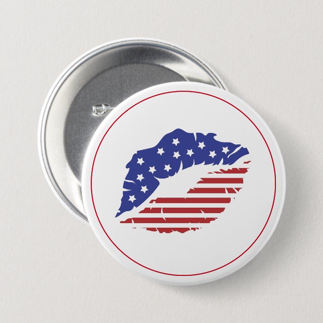 Patriotic Kiss Button Pin Knapp (Framsida & baksida)