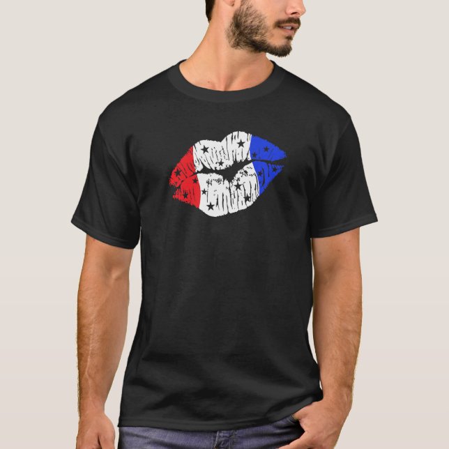 Patriotic Kiss on the Red White and Blue Lips USA T Shirt (Framsida)