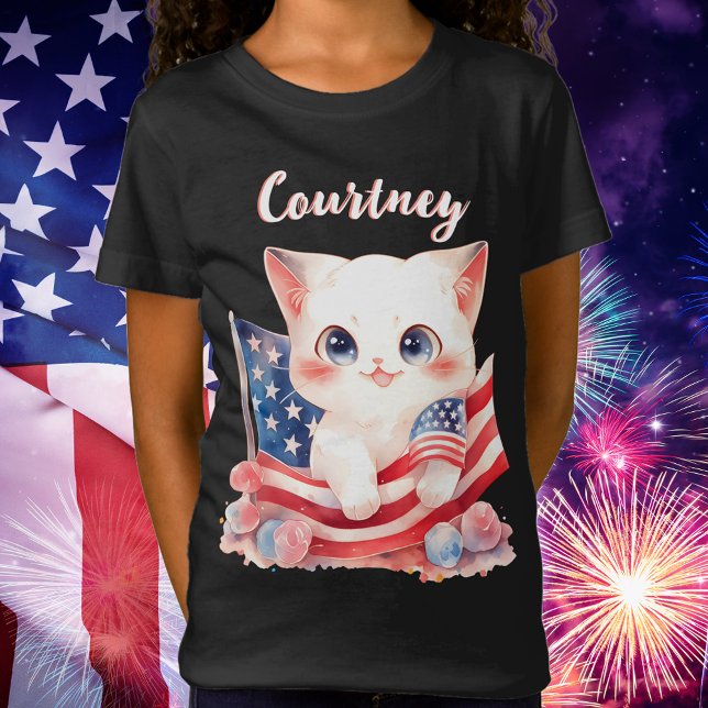 Patriotic Kitten 4:e juli-Personligen T Shirt (Patriotic Kitten 4th of July Personalized T-Shirt)